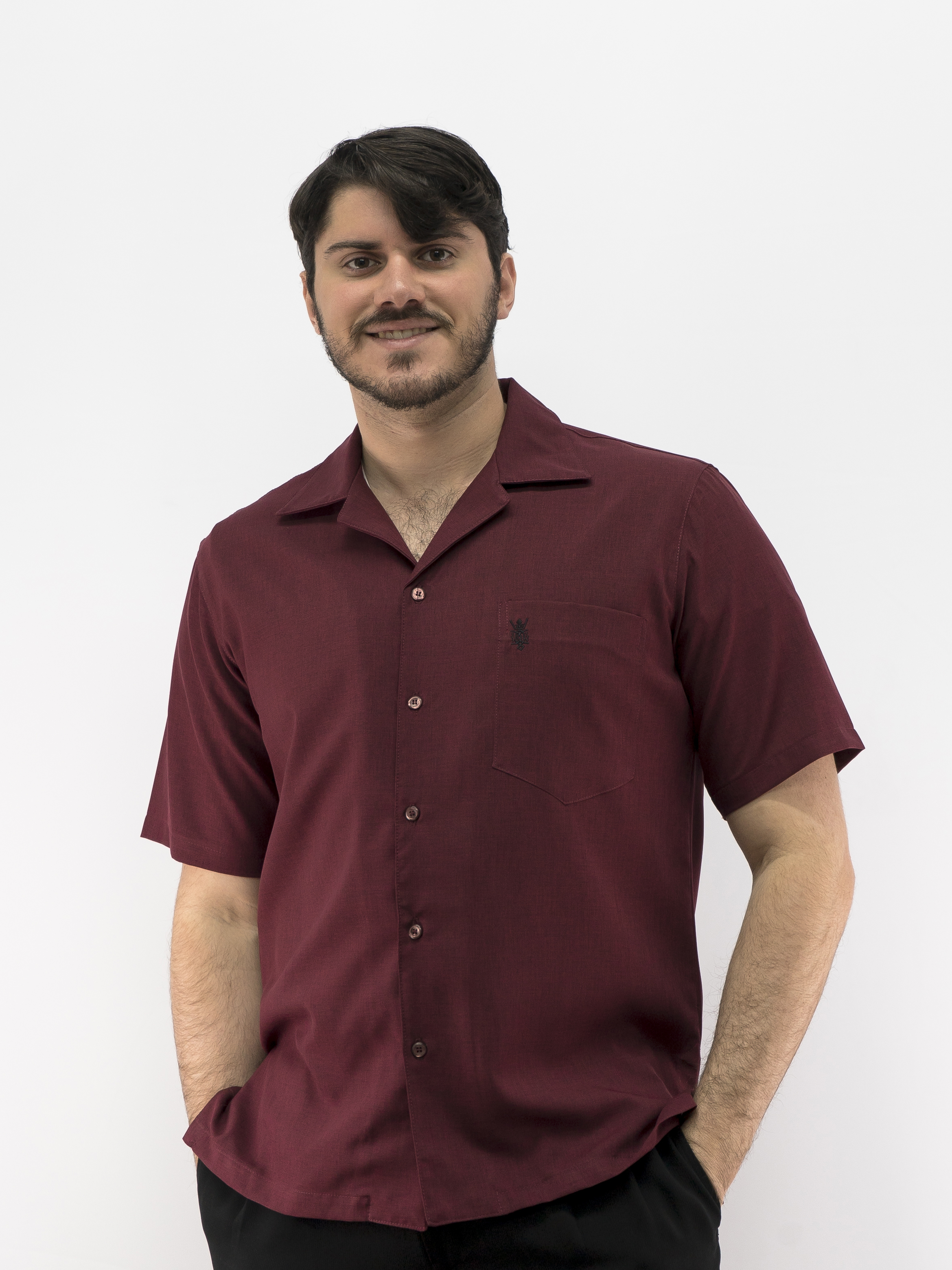 D'Accord Men's Casual Shirt Burgundy 5152 Made in USA Guayabera